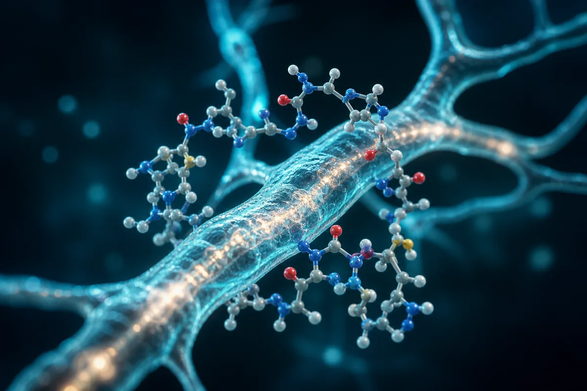 Molecular illustration of the ARA-290 peptide interacting with a small nerve fibre.