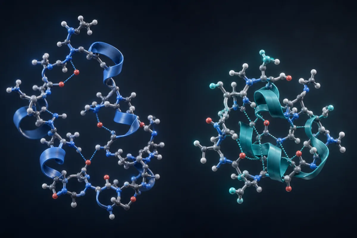 Side-by-side structural comparison of HGH Fragment 176-191 and its stabilised analog AOD-9604.