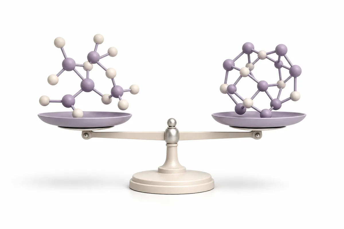 Two molecular structures on opposite pans of a balance scale, illustrating the NMN versus NR NAD+ precursor comparison