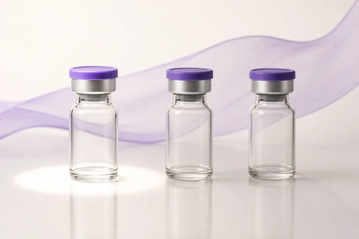 Three peptide vials in a row with only the first lit by a pool of light, illustrating introducing one variable at a time