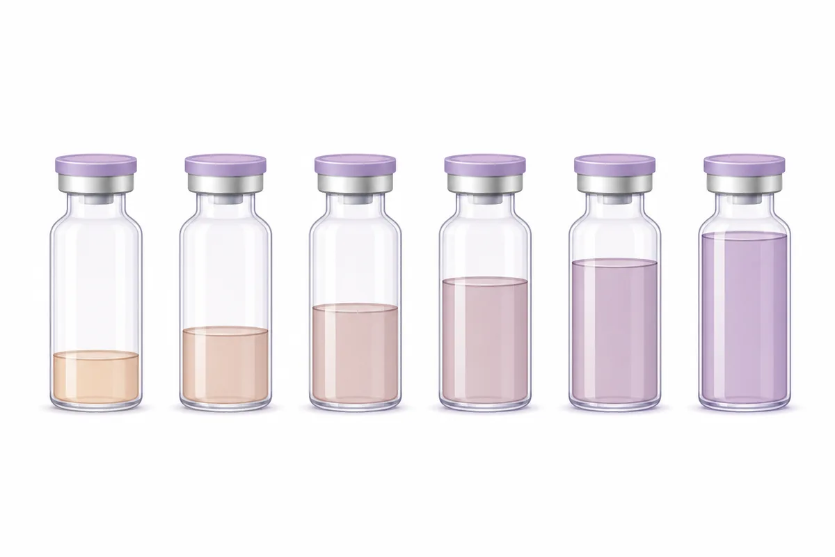 A row of vials with increasing fill showing dose escalation