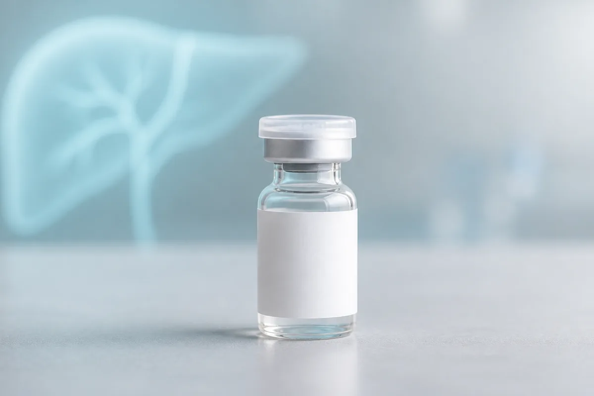 Vial of Thymalin thymic peptide bioregulator beside a stylized thymus gland illustration.